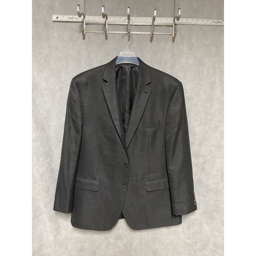 Chaps Ralph Lauren Men Blazer 44R Black Gray Nailhead Flannel Coat Jacket Luxury